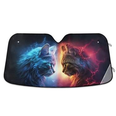 Imagem de Para-brisa de carro dobrável, sombra de relâmpago de gato para para-brisa frontal de janela de caminhão de carro, bloqueia raios UV, protetor de viseira solar refletor de calor para manter seu veículo