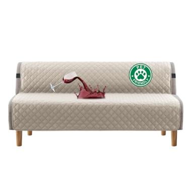 Imagem de Capa de futon 100% à prova d'água Turquoize, lavável, sem braços, para sofá-cama, com largura de até 178 cm, com alça elástica ajustável, antiderrapante para cães, carvalho claro