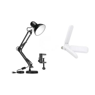 Imagem de Luminária de Mesa Escritório Abajur Articulada Com Garra E Base Preto Branca Rosa (Preto 65cm + Lampada 45W)