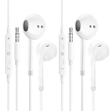 Imagem de Tomonobu Fone de ouvido estéreo HiFi de 3,5 mm, com fio, controle de volume, compatível com iPhone, iPad, iPod, computador, laptop, MP3/4, Android na maioria dos dispositivos de áudio, branco (2)