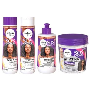 Imagem de Kit Super Óleos com Shampoo, Condicionador, Creme para Pentear 300ml e Gelatina 400g Salon Line