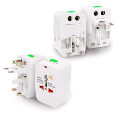 Imagem de Adaptador de Tomada Universal Para Viagem Padrão Internacional Europa UK Asia EUA JP AU EU Europeu 3 Pinos Mais de 150 Países Bivolt Trava de Segurança Portátil Ajustável PREMIUM
