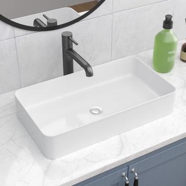 Imagem de Pia retangular - Lepuday 61 cm x 35,5 cm Retângulo branco para pia de banheiro acima do balcão de porcelana vaso de cerâmica pia pia de arte..