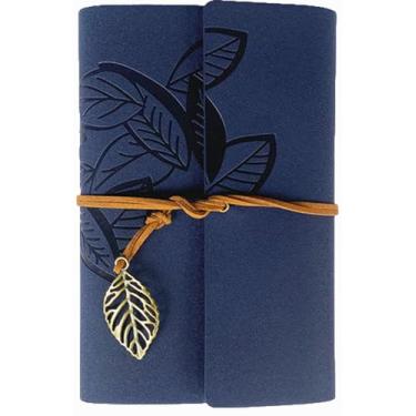 Imagem de HARDCOVER JOURNAL Writing Notebook - Antique Handmade HARDCOVER Bound Daily Notepad, Vintage Leaf Series, (Leaves, Dark Blue)