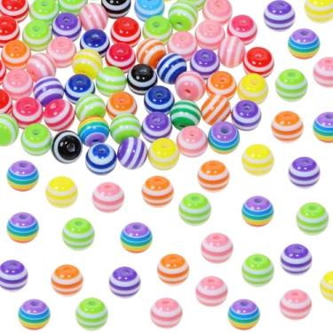 Imagem de Tupalizy Contas listradas de 8 mm pequenas contas de orgulho arco-íris de plástico espaçadores coloridos para pulseiras, fabricação de joias, chaveiro, colares, brinco, artesanato, artesanato, projeto