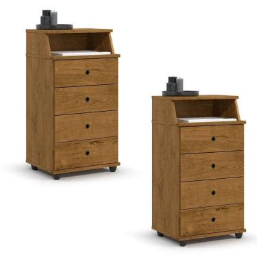 Imagem de Conjunto De 2 Mesa De Cabeceira Luxo Ii New Com 4 Gavetas Freijo Freijo