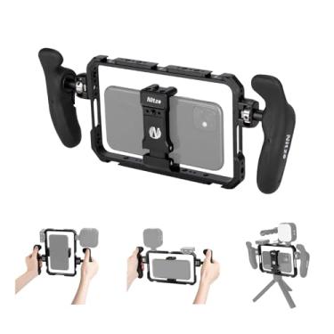 Imagem de Nitze Gaiola para Smartphone, Gaiola Telefônica Universal, com Alças Laterais Ergonômicas, Braçadeira Ajustável para Celular e 5 Sapatos Frios Embutidos, para Vlogger e Videógrafo - T-MP01B