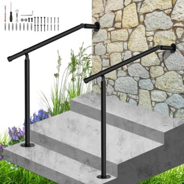 Imagem de Pacote com 2 trilhos de mão para degraus externos, kit de trilhos de deck de metal para 1 a 3 degraus, grades para degraus externos para concreto, tijolo, trilhos de varanda