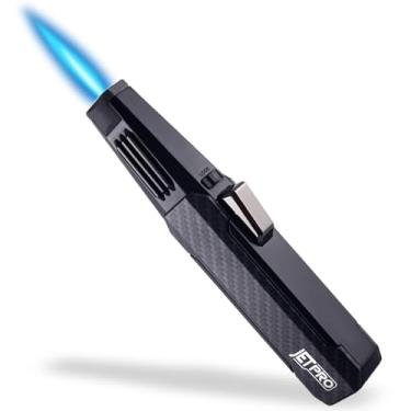 Imagem de JETPRO Isqueiro de tocha de butano, acendedor de operação com uma mão, chama de jato ajustável com trava de segurança, tocha de cozinha, caixa de presente (gás butano não incluído) (preto)