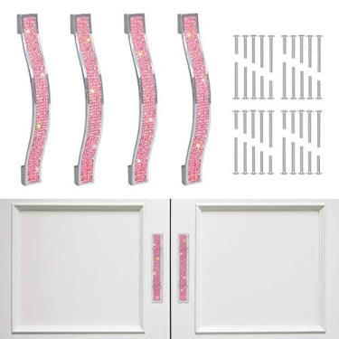 Imagem de Puxador de gaveta SAVORI cristal brilhante armário armário armário porta móveis maçanetas modernas quadradas puxadores para casa cozinha banheiro pacote com 4 (14 cm – pacote com 4, rosa)