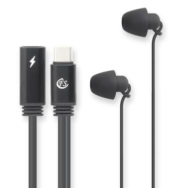 Imagem de Desfrute de música enquanto dorme e carrega! Fones de ouvido USB C, fones de ouvido intra-auriculares com fio com microfone para iPhone 15 Pro Max Plus, Samsung Galaxy iPad Pro (preto)