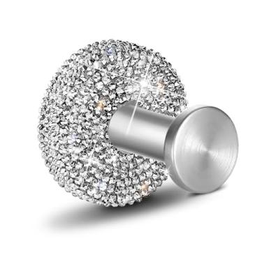 Imagem de GUFONKOD Ganchos BLING para chuveiro, banheiro, cozinha, porta de vidro, espelho, azulejo – bucha, toalha, casaco, roupão de banho para pendurar até 6,8 kg – cromo polido, strass glitter (ventosa