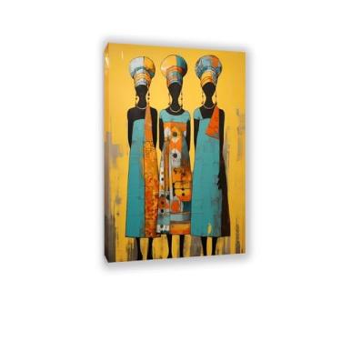 Imagem de Impressão de pôster de arte feminina africana para sala de estar, decoração de casa, África, tribal, tradicional, abstrata, pintura em tela, arte de parede, 110 x 70 cm (43 x 28 pol.) Emoldurado