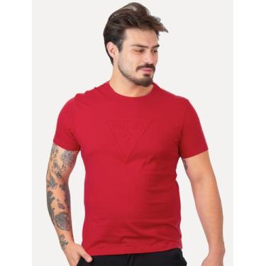 Imagem de Camiseta Guess Masculina Embossed Logo Vermelha, XL/GG