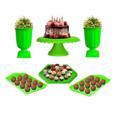 Imagem de Kit Decoração Mesa Neon Boleira Vaso Grego e Bandejas Brilha na Luz Negra (Verde)