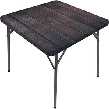Imagem de CESGFC Toalha de mesa de madeira, estampa de textura de prancha de madeira, borda elástica, capa de mesa de jantar interna/externa, adequada para mesa quadrada de 61 cm x 61 cm