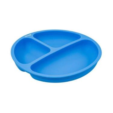Imagem de Prato de Silicone com Divisória Azul Infantil BPA Free - CLINGO