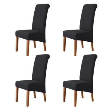 Imagem de Lzyjckh Capas elásticas para cadeiras de jantar, Capa para cadeiras com encosto alto, Protetor de cadeira removível e lavável, para decoração de casa, hotel, banquete, festa,Black,4PCS