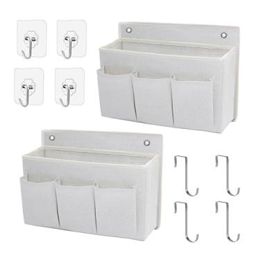 Imagem de Pacote com 2 bolsas organizadoras para pendurar na parede/cestos para pendurar com compartimento grande de malha e 3 bolsos, organizador para guardar espaço para quarto, trailer e armário (pacote com