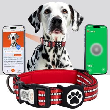 Imagem de ilFindYou Coleira AirTag para cães, IP69 à prova d'água, suporte para Apple AirTag para coleira refletiva, etiquetas personalizadas com código QR (vermelho, médio)