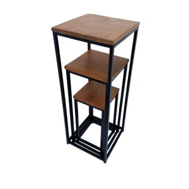 Imagem de Kit Mesas Mesinhas Auxiliar Decoração Estilo Industrial MEZANINO FERRO