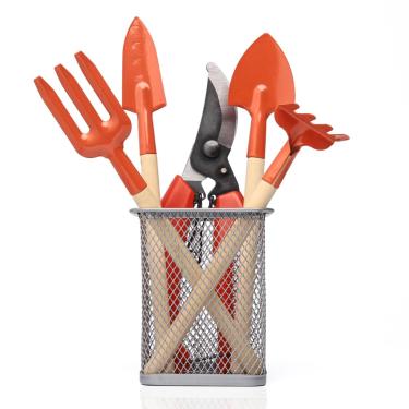 Imagem de Kit Jardinagem Pá Larga Estreita Ancinho Garfo Alicate de Poda Borrifador Pulverizador 500ml(Kit 1 LARANJA)