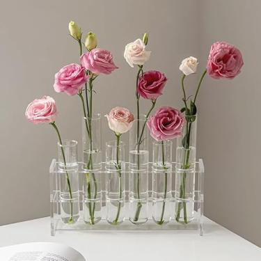Imagem de Vaso de flor articulado com 8 tubos de ensaio de vidro de cristal, estação de propagação para plantas, tubos de vidro, vaso hidropônico para decoração de jardim e escritório interno (6 peças +