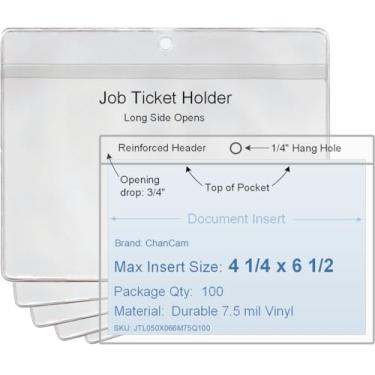 Imagem de 10 x 18 cm, suporte para ingressos de trabalho/loja, capa de plástico de vinil, conjunto de 100, abertura lateral longa, vinil transparente durável de 7,5 mm