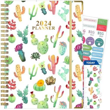 Imagem de Agenda 2024 semanal e mensal, agenda espiral 2024 com abas mensais, bolso traseiro, adesivos, agenda de capa dura, tamanho A5, janeiro de 2023 a dezembro de 2023