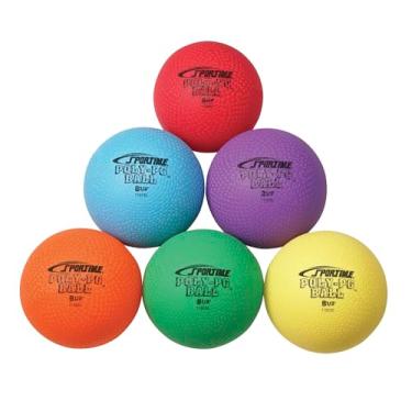 Imagem de Sportime Bolas de playground de poliéster – 21,5 cm – Conjunto de 6 – vermelho, amarelo, azul, verde, laranja, violeta