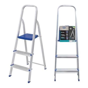 Imagem de Escada De Aluminio 3 Degraus Resiste Até 120kg Domestica Construção Cor Prateado