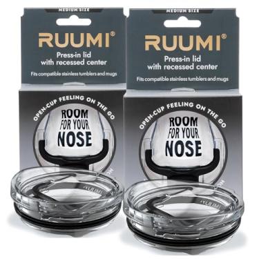 Imagem de Ruumi® Tampa para copo de nariz (pacote com 2, preto/preto) – Compatível com Yeti Rambler de 590 ml, Ozark Trail, Swig – Veja a tabela para outras marcas/tamanhos