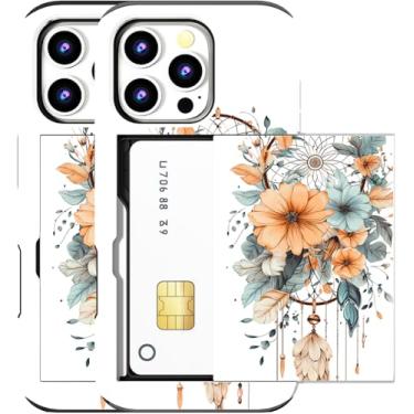 Imagem de MUQR Capa compatível com iPhone 16 Pro com suporte de cartão fofo - Design Kawaii, proteção contra quedas de nível militar, capa carteira robusta para mulheres (apanhador de sonhos branco apanhador de