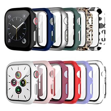Imagem de Cuteey Pacote com 12 capas com protetor de tela de vidro temperado para Apple Watch 40 mm SE2/Series 6/SE/Series 5/Series 4, capa de PC com estampa de vaca leopardo fosca para acessórios Iwatch de 40