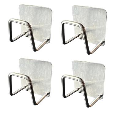 Imagem de Gancho Adesivo Inox Kit com 4 - Ideal para Esponja, Utensílios De Cozinha, Avental, Vestuário, Banheiro, Escritório e Garagem de Alta Fixação, Anticorrosivo e Impermeável Novo