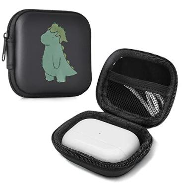 Imagem de MAYCARI Capa de fone de ouvido para fone de ouvido rígida, bolsa de viagem para transporte, capa verde para fone de ouvido de dinossauro, mini bolsa de armazenamento em EVA