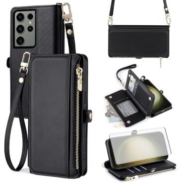 Imagem de Asuwish Capa de celular para Samsung Galaxy S23 Ultra 5G carteira com zíper com protetor de tela e alça de pulso compartimento para cartão flip acessórios para celular S23Ultra 23S S 23 23Ultra 17.3