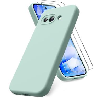 Imagem de Vansdon Capa para Google Pixel 9a, pacote com 2 protetores de tela de vidro temperado, capa de silicone líquido TPU macio, capa de gel de silicone de borracha à prova de choque - menta