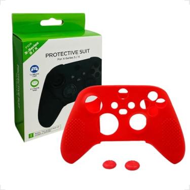 Imagem de Capa Case Com Par de Grip Protetora De Silicone Gel Para Controle Compatível X-box One Series e S/X (VERMELHO)