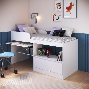 Imagem de Cama Infantil Alta Multifuncional com Escrivaninha 1 Porta Jacarta Art in Móveis
