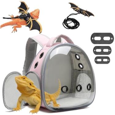 Imagem de UOOPET Mochila de Transporte de Dragão Barbudo com Conjunto de Arreios E Guia, Mochila de Transporte para Animais Pequenos, Mochila de Transporte de Janela de Bolha de Cápsula Espacial, Aprovada Pela