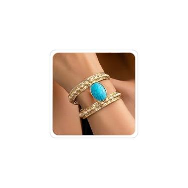 Imagem de ANGLEQUEEN Pulseiras de ouro ocidentais femininas boho turquesa pulseira country concerto roupas caubói chique vaqueira acessórios 2025 moda joias, 7.5, liga metálica, Sem Pedra Preciosa