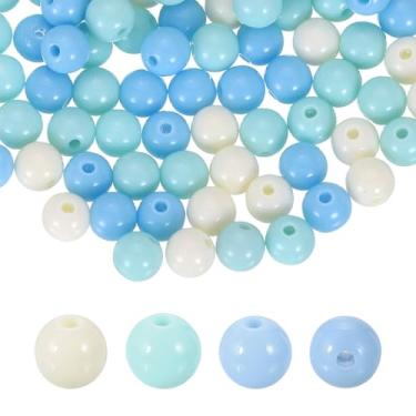 Imagem de HARFINGTON 200 peças de contas redondas de acrílico azul creme 8 mm de diâmetro 1,9 mm furo de resina plástica bolas lisas contas soltas para fazer joias, pulseiras, colar, brincos, faça você mesmo