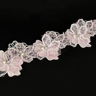 Imagem de 1 jarda vintage pérola contas flor acabamento fita floral apliques florais costura tecido de renda para casamento vestido de noiva roupas fantasia chapéu decoração (roxo, 1 jarda)
