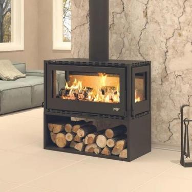 Imagem de Calefator Lareira Adatto 90 Pro - Porta Nos 3 Lados + Pedestal Preto -