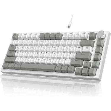 Imagem de ATTACK SHARK x AJAZZ AK820 Teclado mecânico para jogos com fio 75% com botão CNC,ANSI,junta,5 espumas de absorção de som,interruptor vermelho hot-swap,retroiluminação branca,para PC MAC(Cinza Branco)