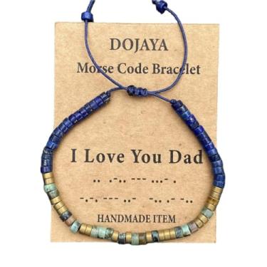 Imagem de DOJAYA Pulseira ajustável com código Morse I Love You Dad, lápis-lazúli de 2 x 4 mm com contas étnicas boêmias turquesa africanas, presente para o pai, joia personalizada para o dia dos pais, Medium