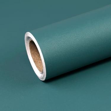 Imagem de CAX Papel de parede verde azul-petróleo 60 x 1,2 m fosco verde-petróleo texturizado papel de contato autoadesivo verde sólido papel de parede moderno à prova d'água para quarto, sala de estar e