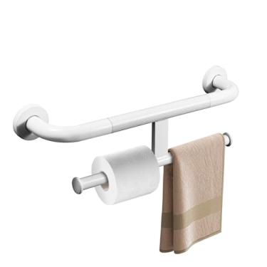 Imagem de Rackickyer Barra de apoio para deficientes com suporte de rolo de papel higiênico, alça de suporte de barra de assistência de segurança 2 em 1 de 40,6 cm, barra de apoio de banheiro montada na parede