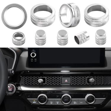 Imagem de LOCOY Tampa Do Botão De Ventilação Ar Condicionado Para Honda Civic 2022-2024 2025, Crv 2023 2024 Anel Start Stop, Acabamento Da Alavanca, Interruptor/Volume Ac (9 Peças Prateadas)